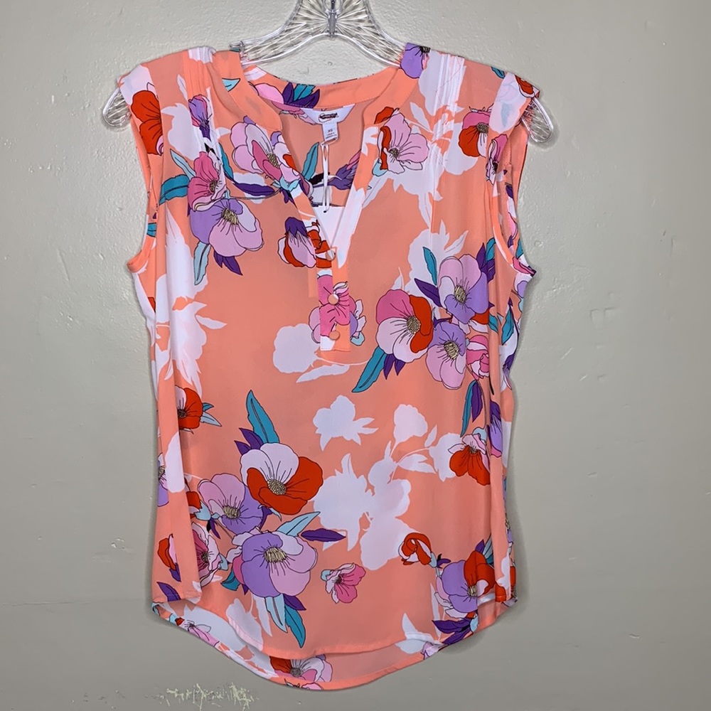 CANDIES Blouse Peach Purple PINTUCK SHELL Floral V-Neck Popover NWT XS